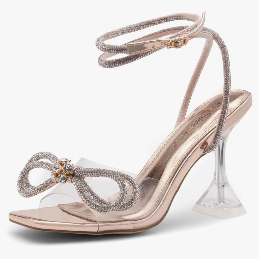 Crystal sandals with clear straps and heel